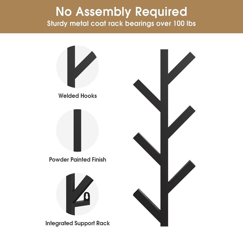 RRG 2 Pack Vertical Coat Rack Wall Mounted, Metal Vertical Hat Rack for Wall, Modern Wall Coat Tree for Hats, Jackets, Bags, Entryway Bedroom (Height 16") - Image 3